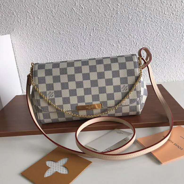 Louis Vuitton LV Women Favorite MM Clutch in Damier Azur Coated Canvas-Beige