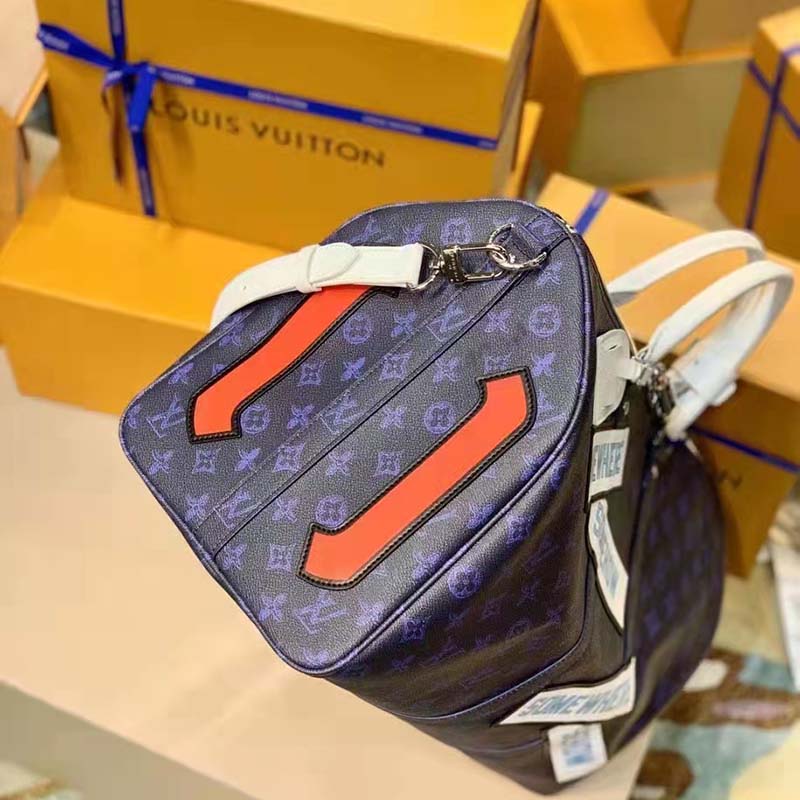 Louis Vuitton LV Unisex Keepall Bandoulière 50 Travel Bag Blue Monogram Canvas