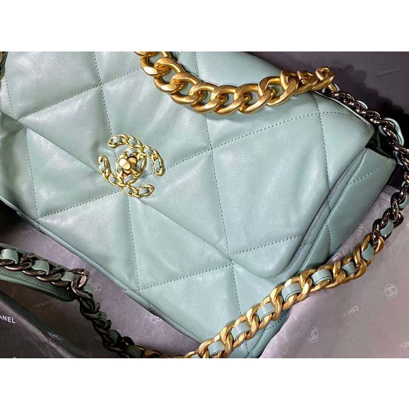 Chanel Women Chanel 19 Flap Bag in Lambskin Leather-Blue