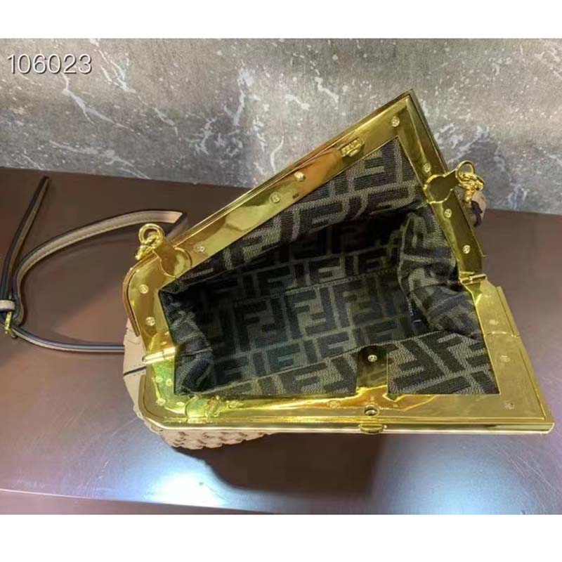 Fendi Women FF First Small Bag Beige Braided Leather Bag