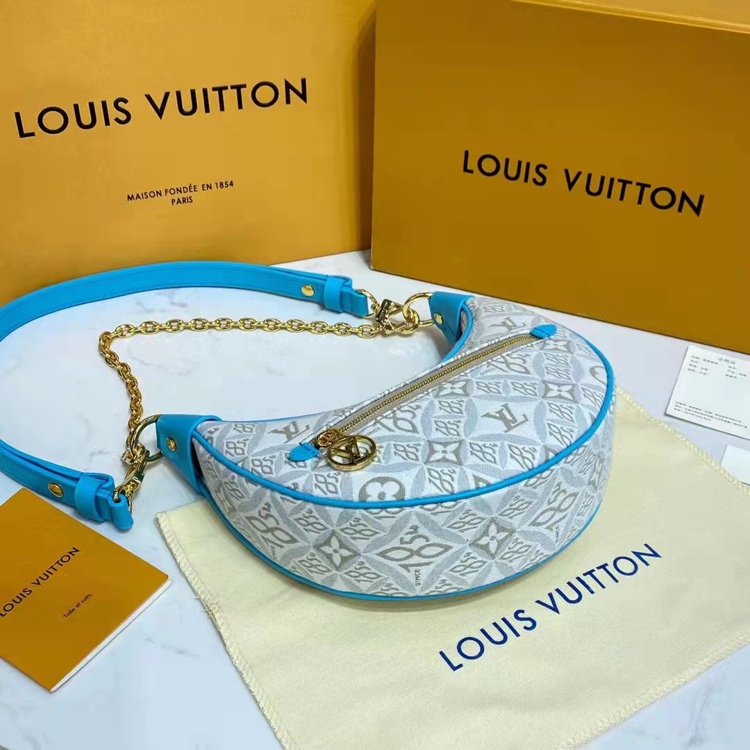 Louis Vuitton LV Women Loop Ecru Blue Since 1854 Jacquard Textile Cowhide Leather