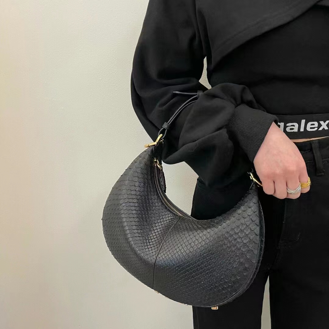 Fendi Women FF Fendigraphy Small Black Python Leather Bag