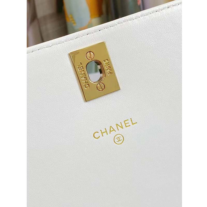 Chanel Women CC Wallet On Chain Embroidered Satin Sequins Gold-Tone Metal White Silver