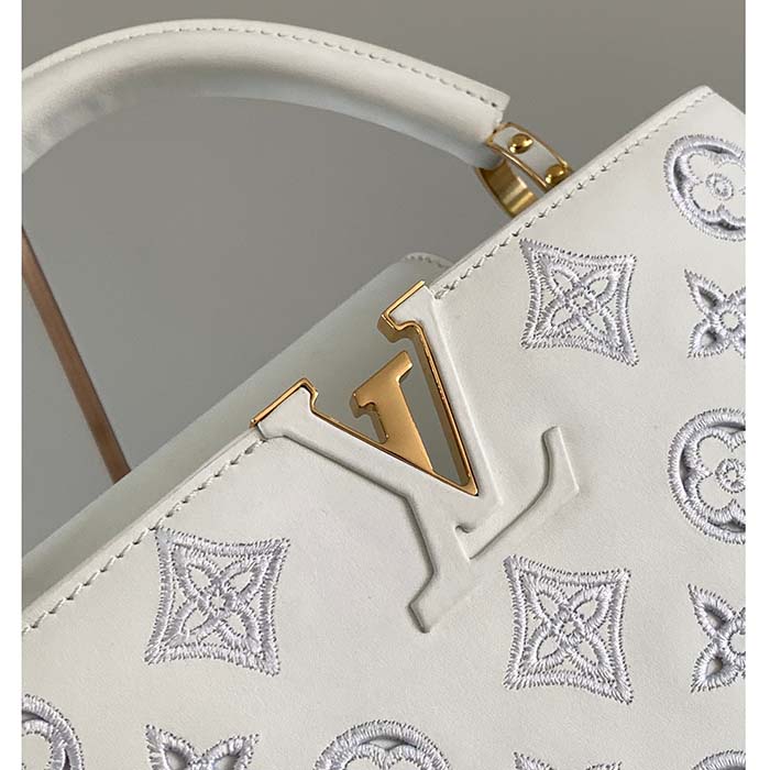 Louis Vuitton LV Women Capucines BB Handbag White Calfskin Cowhide Leather