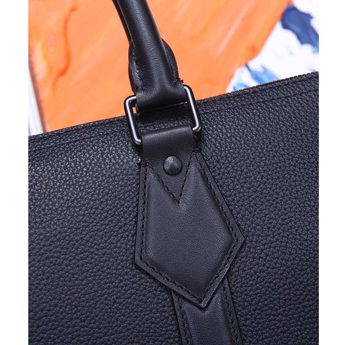 Louis Vuitton LV Unisex Takeoff Briefcase Black Grained Calf Leather Cowhide Textile Lining