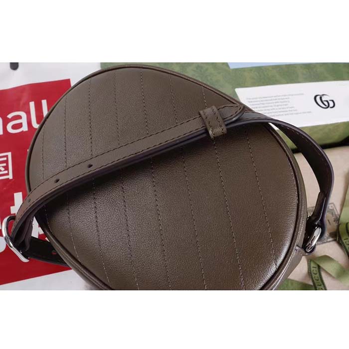 Gucci Women GG Blondie Mini Shoulder Bag Brown Leather Round Interlocking G Patch