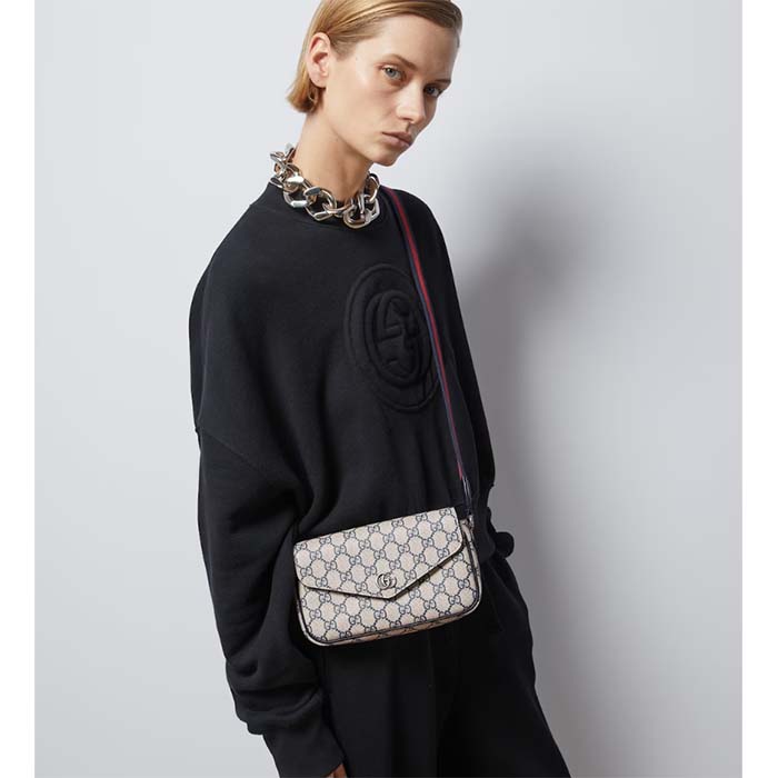 Gucci Unisex Ophidia Mini Bag Beige Blue GG Supreme Canvas Double G