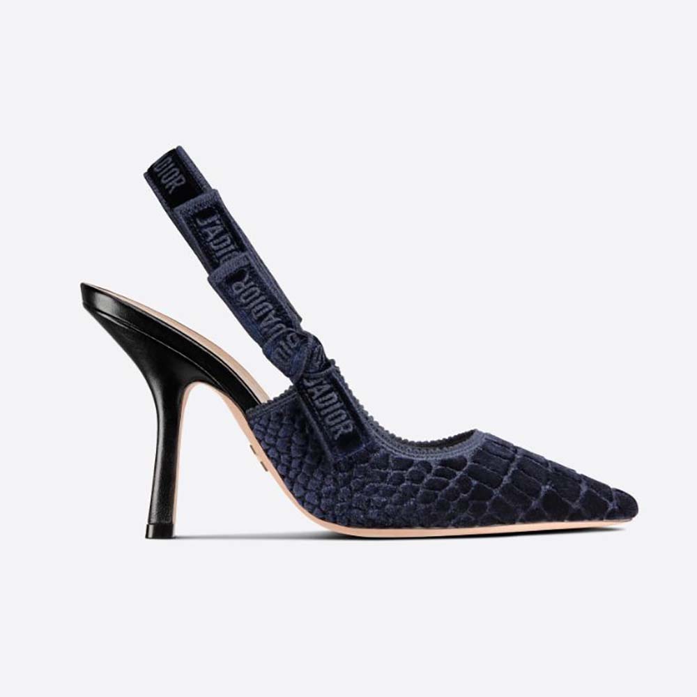 Dior Women J’Adior Slingback Pump Deep Blue Crocodile-Effect Embroidered Velvet