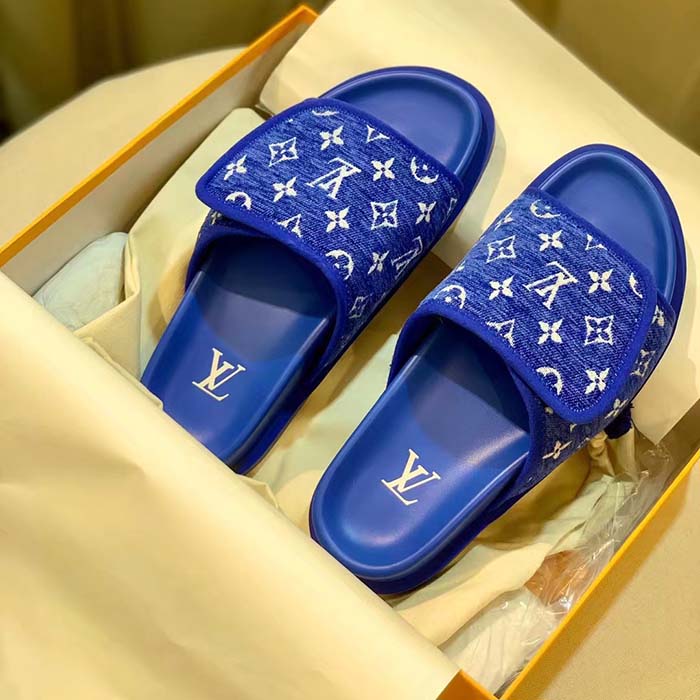 Louis Vuitton LV Unisex Miami Mule Blue Mini Monogram Textile Anatomic Micro