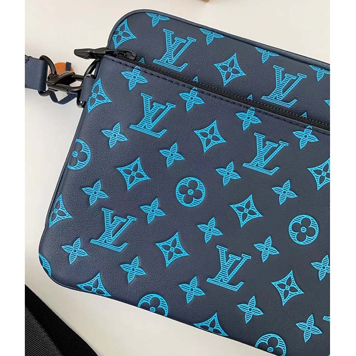 Louis Vuitton LV Unisex Trio Messenger Navy River Blue Calf Leather Textile Lining