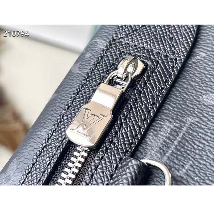 Louis Vuitton LV Unisex Duo Sling Bag Black Monogram Coated Canvas Taiga Cowhide Leather