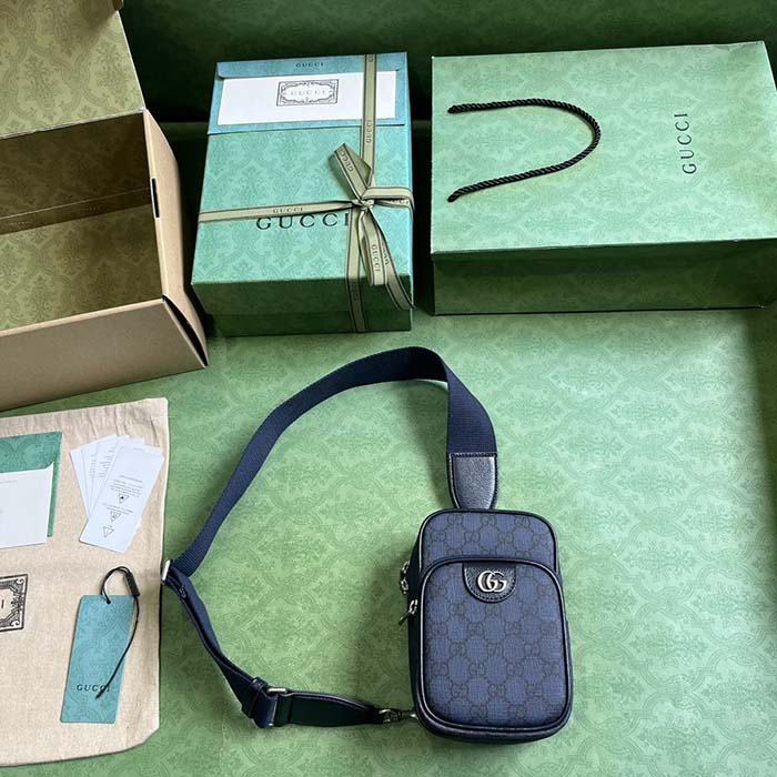 Gucci Unisex Ophidia GG Mini Bag Blue Dark Blue GG Supreme Canvas Double G