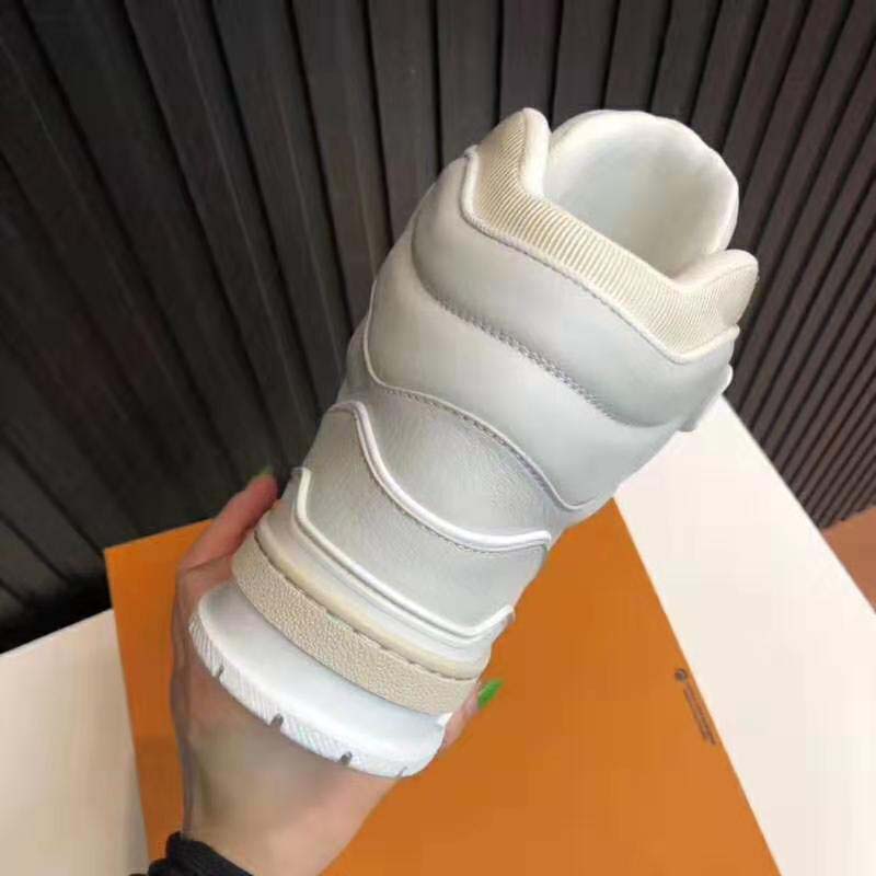 Louis Vuitton LV Unisex LV Trainer Sneaker Boot in Grained Calf Leather-White