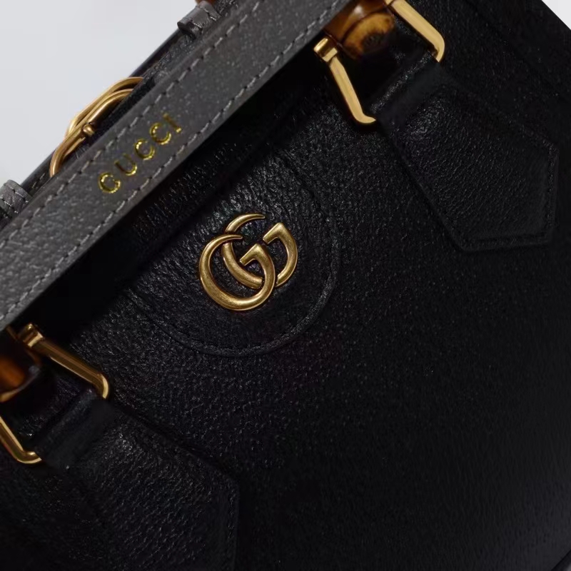 Gucci GG Women Diana Mini Tote Bag Black Leather Double G