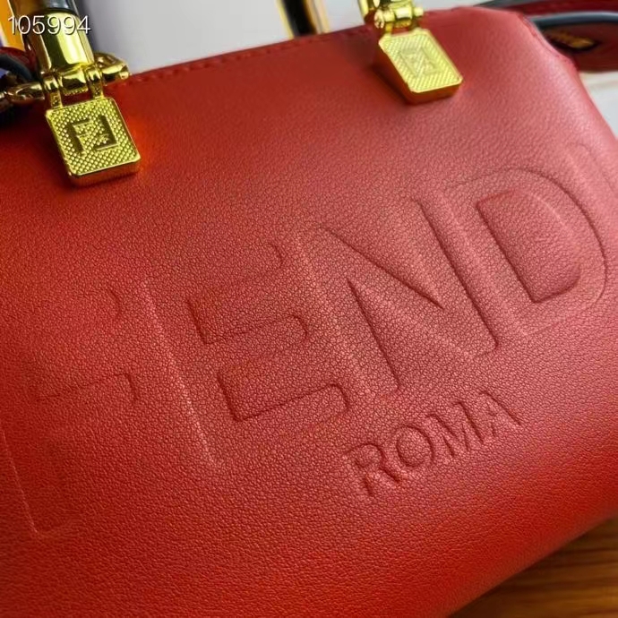Fendi Women FF By The Way Mini Red Leather Small Boston Bag
