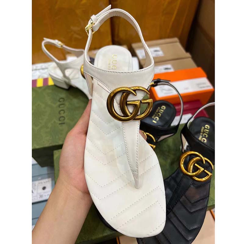 Gucci Women GG Double G Sandal White Leather Sole Double G 5 Cm Heel