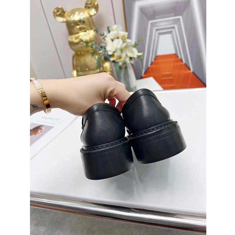 Louis Vuitton LV Women Loafer Black Glazed Calf Leather Blake Construction Monogram Flowers