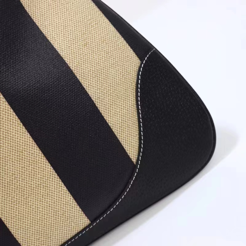 Gucci Women GG Aphrodite Medium Shoulder Bag Beige Black Cotton Canvas Black Leather