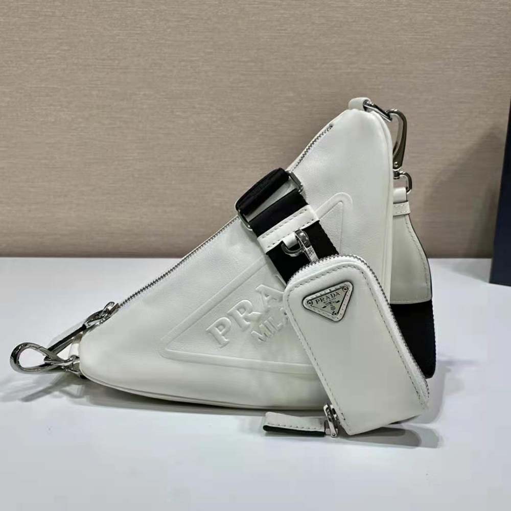 Prada Women Leather Triangle Shoulder Bag-White