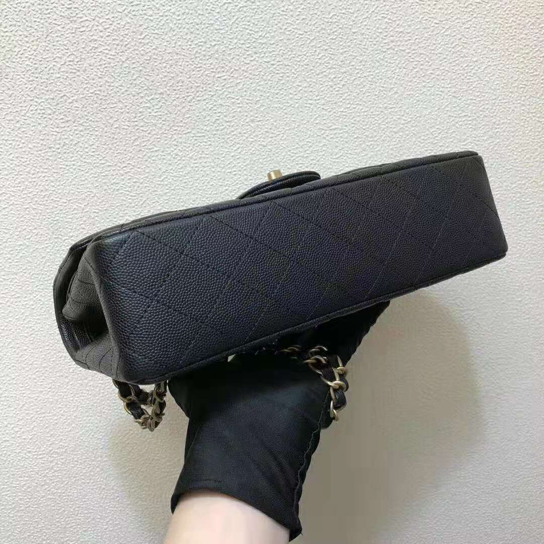 Chanel Women Classic Handbag in Grained Calfskin Leather-Black