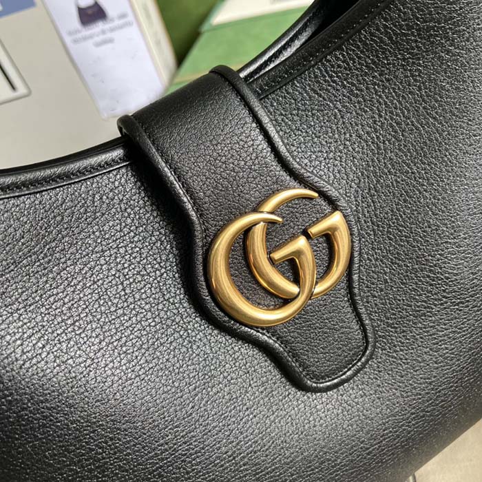 Gucci Women GG Aphrodite Medium Shoulder Bag Black Soft Leather Double G