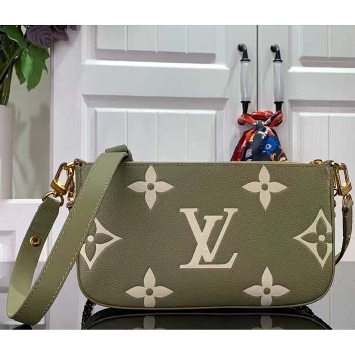 Louis Vuitton Women Multi Pochette Accessoires Light Khaki Cream Monogram Empreinte Embossed Grained Cowhide Leather