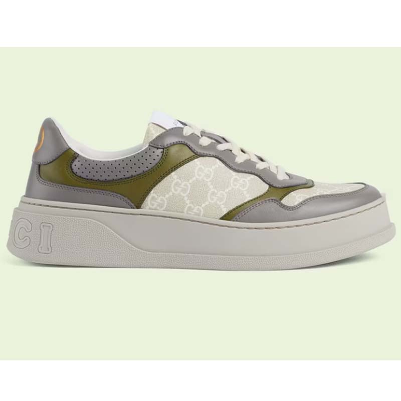 Gucci Unisex GG Sneaker White Beige GG Supreme Canvas Grey Perforated Leather
