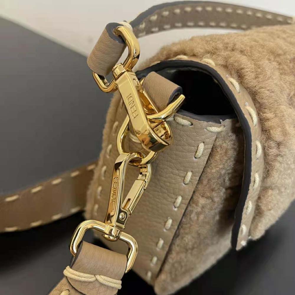 Fendi Women Baguette Beige Sheepskin Bag