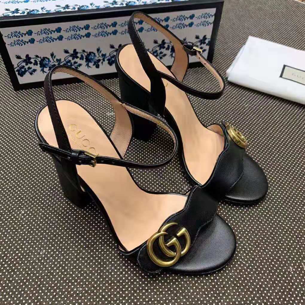 Gucci Women Leather Sandal 10.2 cm Heel-Black