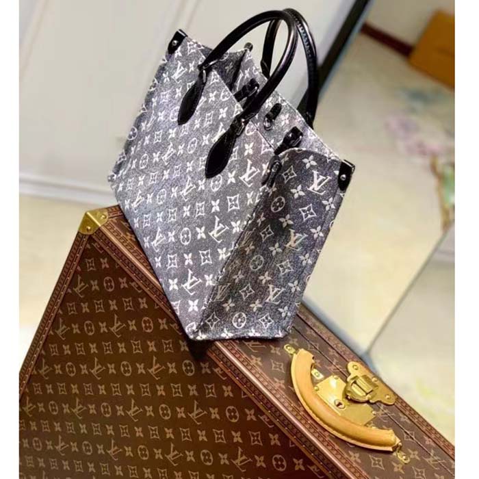 Louis Vuitton LV Women OnTheGo MM Tote Gray Denim Textile Jacquard