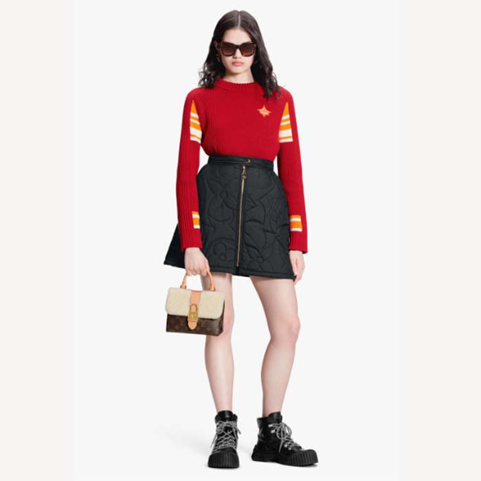 Louis Vuitton LV Women Locky BB Handbag Beige Brown Monogram Coated Canvas Shearling