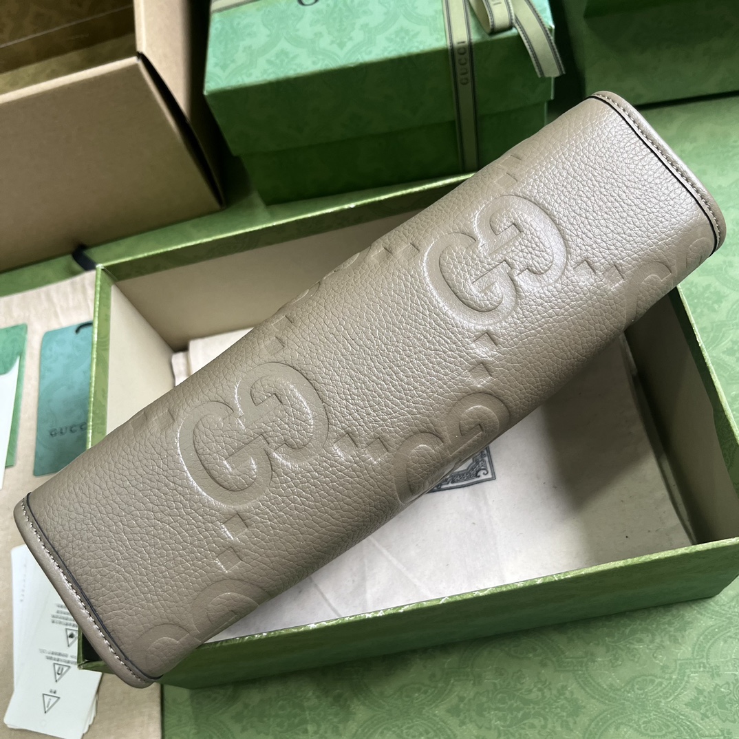 Gucci Unisex Jumbo GG Pouch Taupe Jumbo GG Leather Moiré Lining