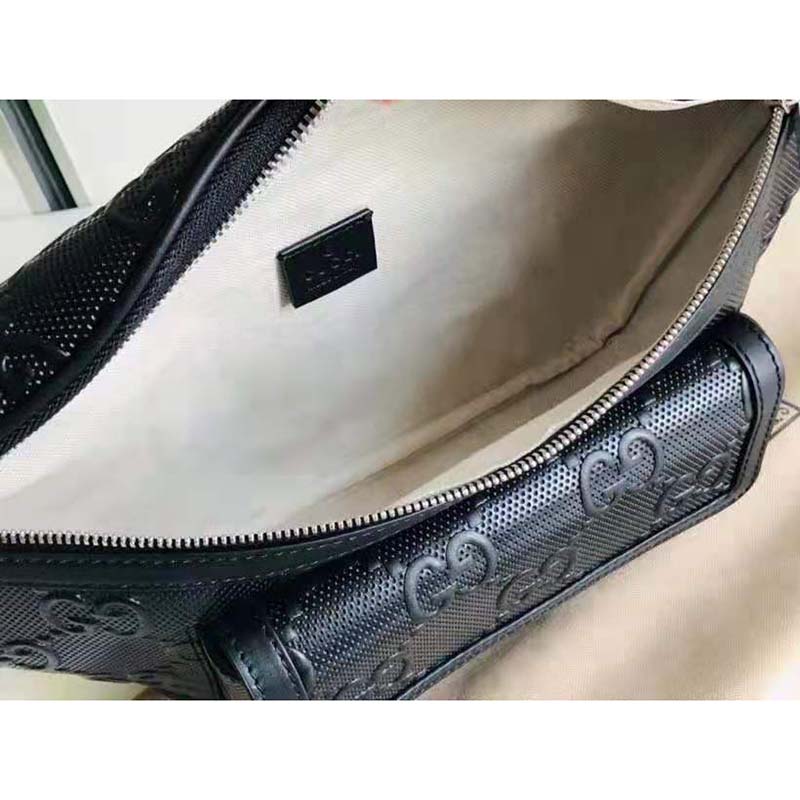 Gucci GG Unisex White Embossed Belt Bag Tonal Leather