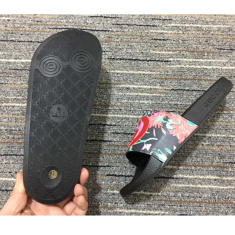 Gucci Women GG Ken Scott Print Slide Sandal Interlocking G Patch Flat