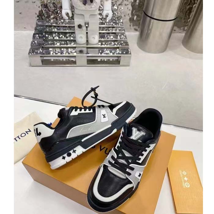 Louis Vuitton LV Unisex Trainer Sneaker Black Mix Materials Monogram Flowers
