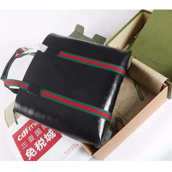 Gucci Unisex GG Crystal Medium Tote Bag Black GG Crystal Canvas Leather