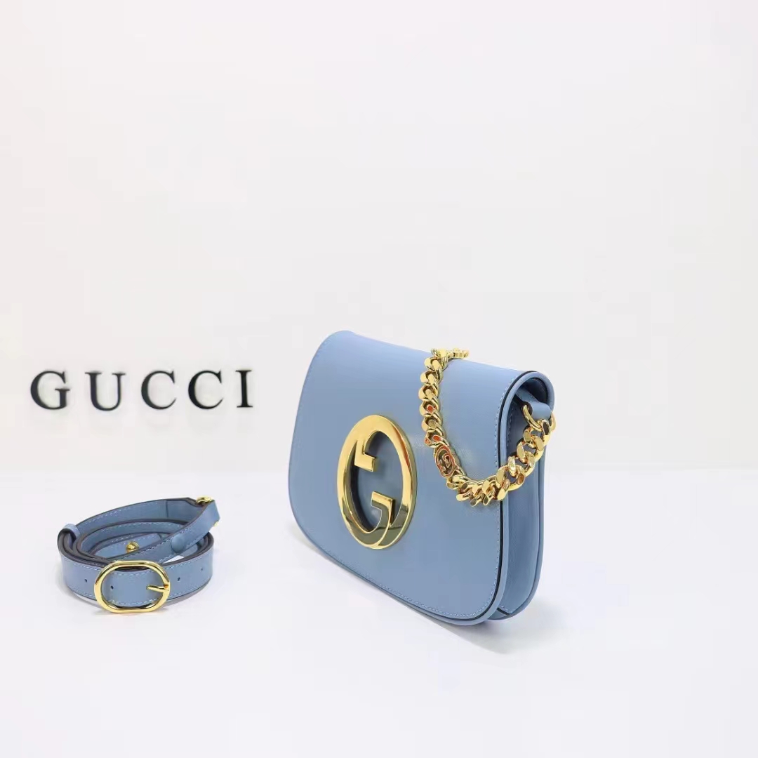 Gucci Women GG Blondie Shoulder Bag Blue Leather Round Interlocking G