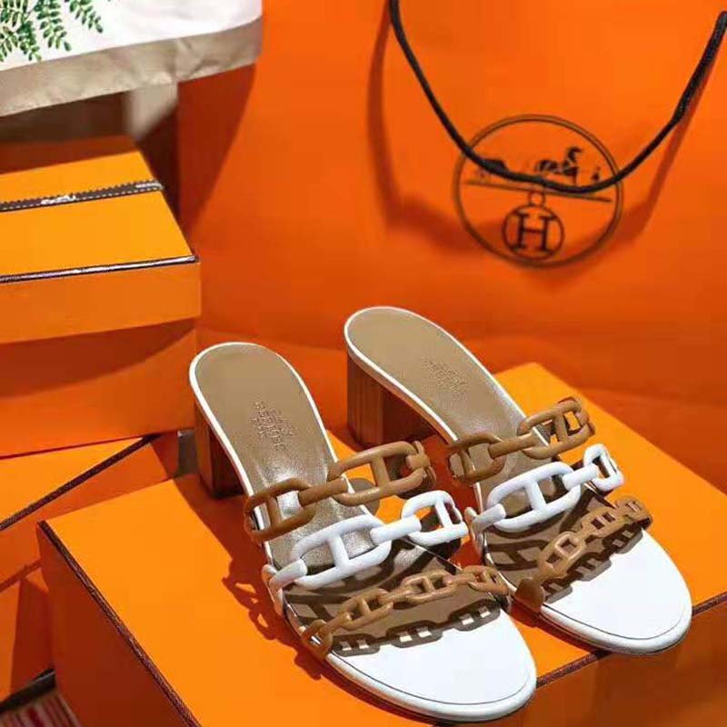 Hermes Women Tandem Sandal in Nappa Leather 5.1cm Heel-Brown