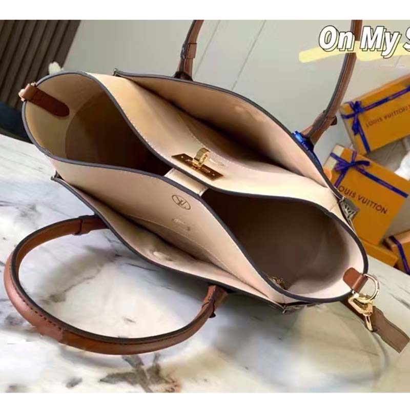 Louis Vuitton LV Women On My Side MM Tote Grey Twist Calfskin Monogram Nappa