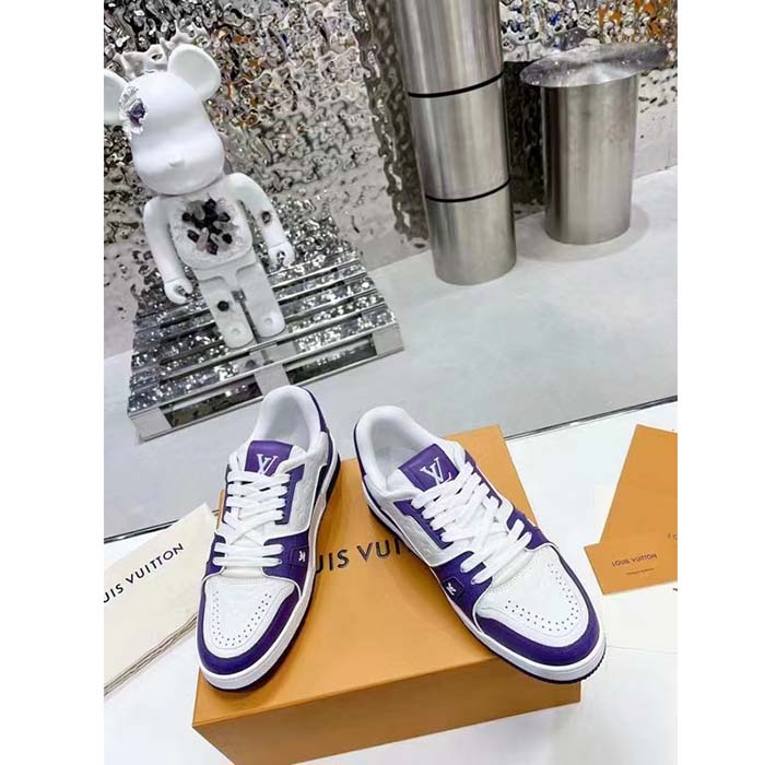 Louis Vuitton Unisex LV Trainer Sneaker Purple Mini Monogram Embossed Calf Leather