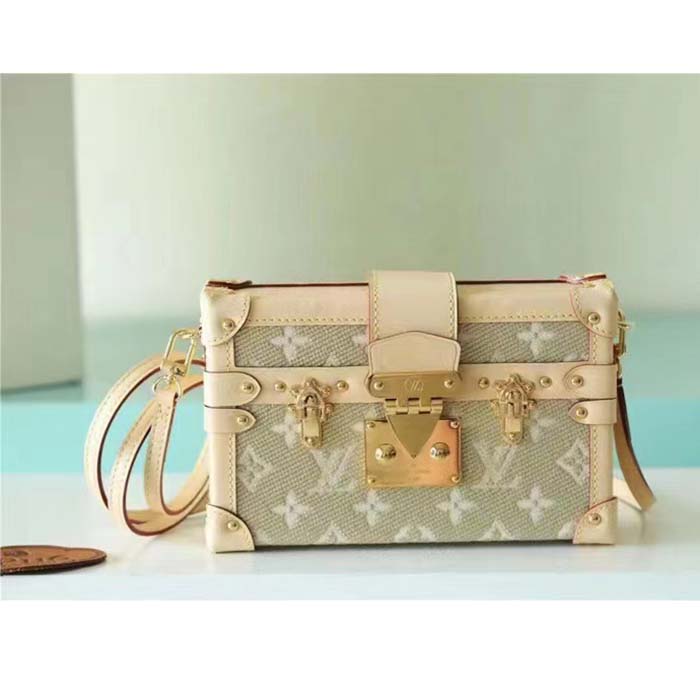Louis Vuitton Women Petite Malle Beige Monogram Coated Canvas Cowhide Leather Sheepskin