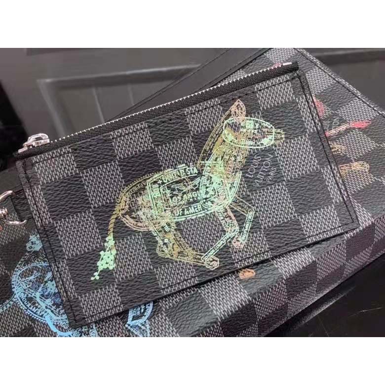 Louis Vuitton LV Unisex Trio Messenger Damier Graphite Coated Canvas Cowhide Leather