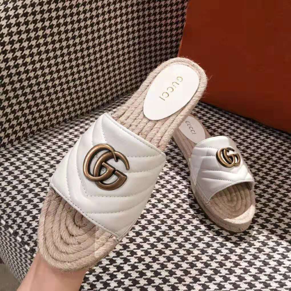 Gucci Women Leather Espadrille Sandal-White