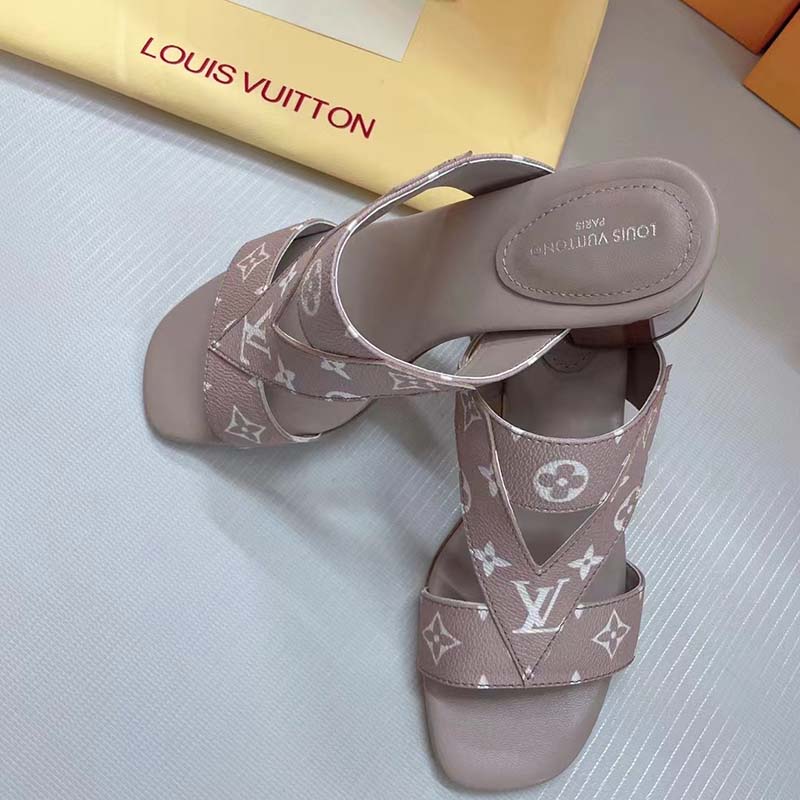 Louis Vuitton LV Women Croisiere Flat Mule Beige Monogram Embossed Grained Calf Leather