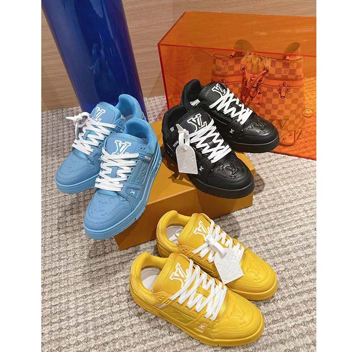 Louis Vuitton Unisex LV Trainer Sneaker Black Monogram-Embossed Grained Calf Leather