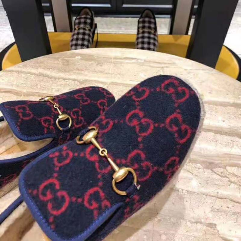 Gucci Unisex GG Wool Loafer in Blue and Red GG Wool