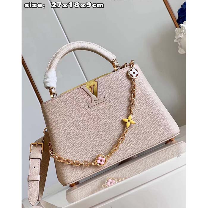 Louis Vuitton LV Women Capucines BB Handbag Beige Pink Taurillon Leather