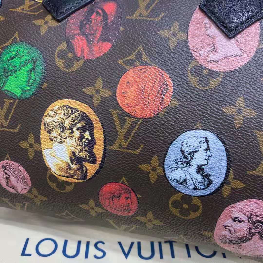 Louis Vuitton LV Unisex Speedy Bandoulière 25 Handbag Monogram Cameo Printed Canvas Cowhide