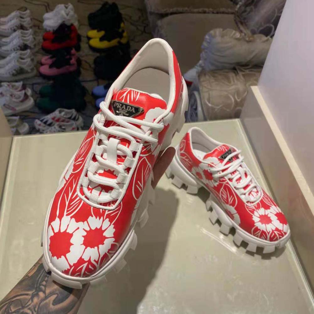 Prada Women Printed Nylon Sneakers-Red