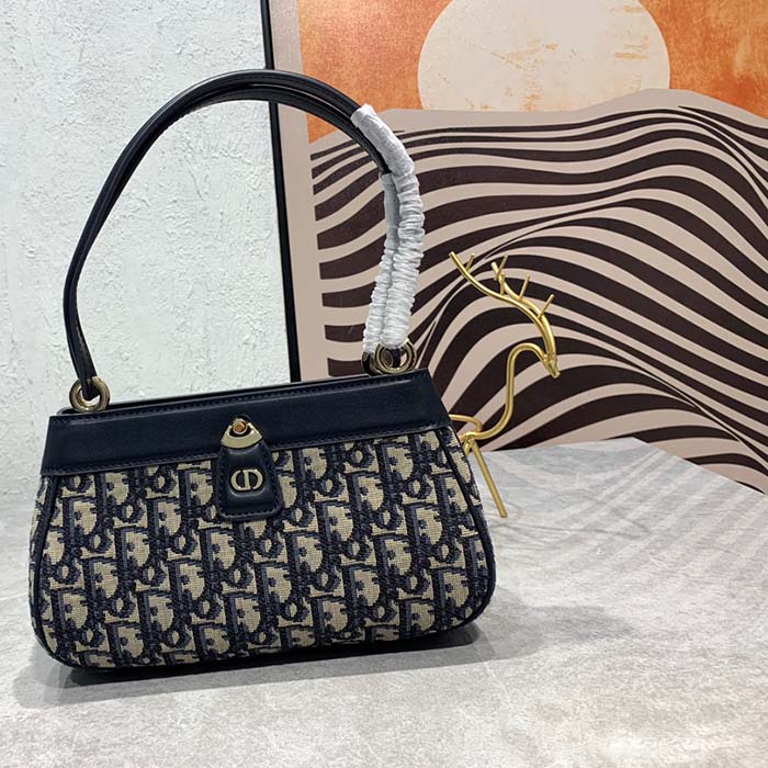 Dior Women CD Medium Dior Key Bag Blue Dior Oblique Jacquard